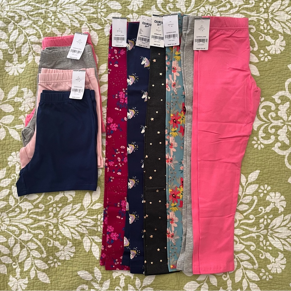 OshKosh Carter’s NWT Girls SZ 7 Leggings and Shorts -10 items.Mixed solid/print